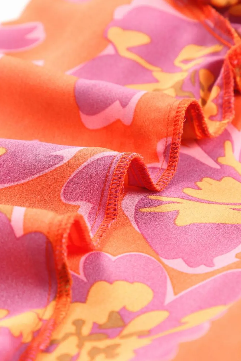 Clearance Dear-Lover Orange Floral Print Lantern Sleeve Shirt Orange-3