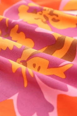 Clearance Dear-Lover Orange Floral Print Lantern Sleeve Shirt Orange-3