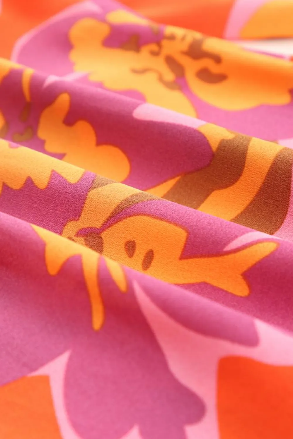 Clearance Dear-Lover Orange Floral Print Lantern Sleeve Shirt Orange-3