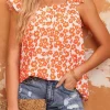 Online Dear-Lover Floral Print Square Neck Ruffle Tank Top Orange