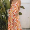 Outlet Dear-Lover Floral V Neck Wide Leg Sleeveless Jumpsuit Orange