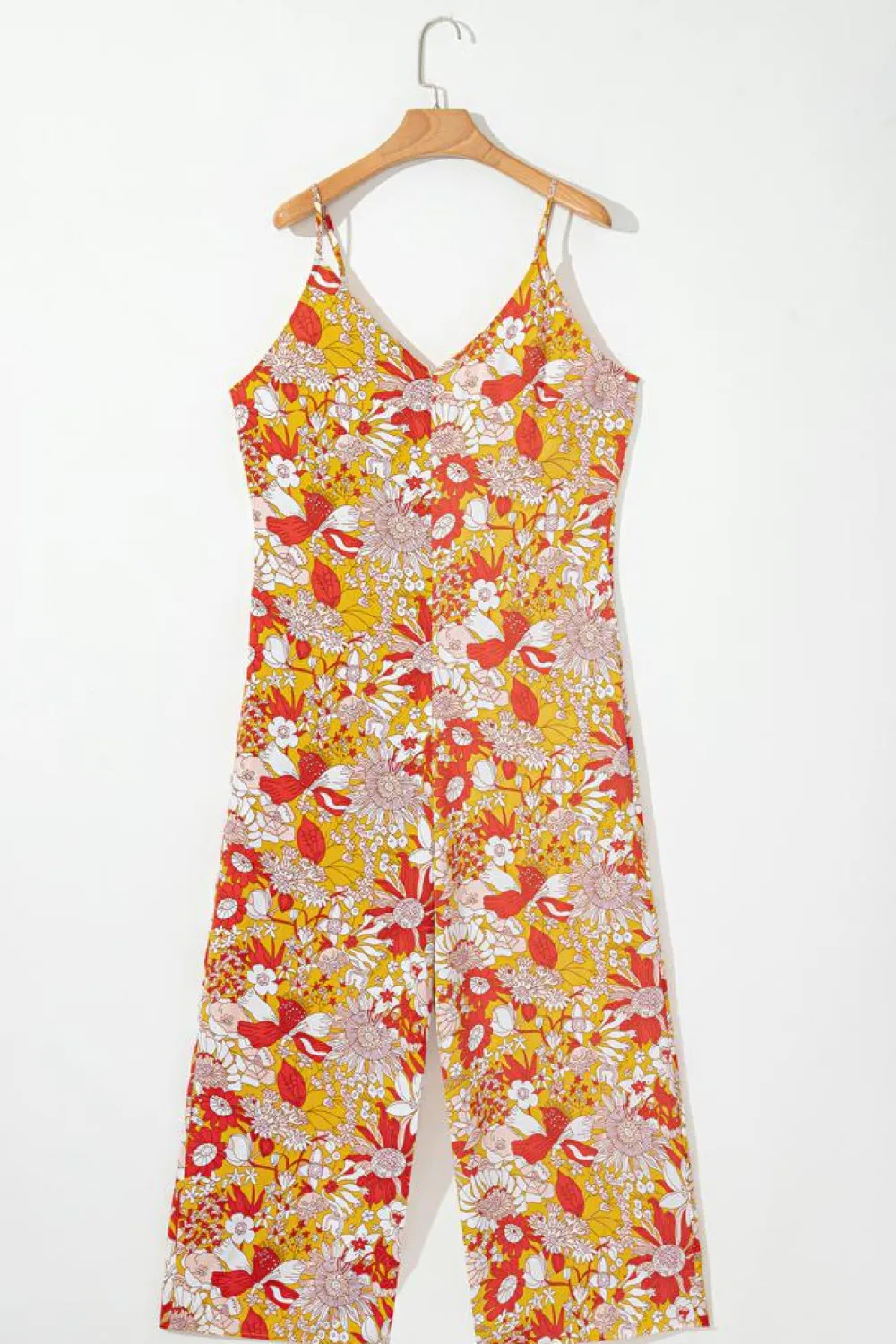 Outlet Dear-Lover Floral V Neck Wide Leg Sleeveless Jumpsuit Orange