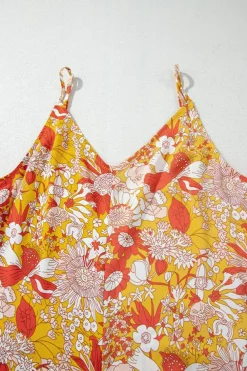 Outlet Dear-Lover Floral V Neck Wide Leg Sleeveless Jumpsuit Orange