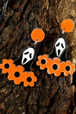 Sale Dear-Lover Flower Ghost Halloween Acrylic Earrings Orange