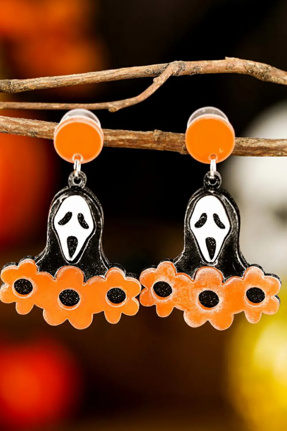 Sale Dear-Lover Flower Ghost Halloween Acrylic Earrings Orange