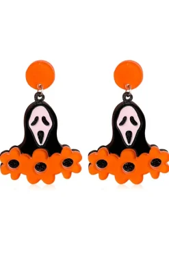 Sale Dear-Lover Flower Ghost Halloween Acrylic Earrings Orange