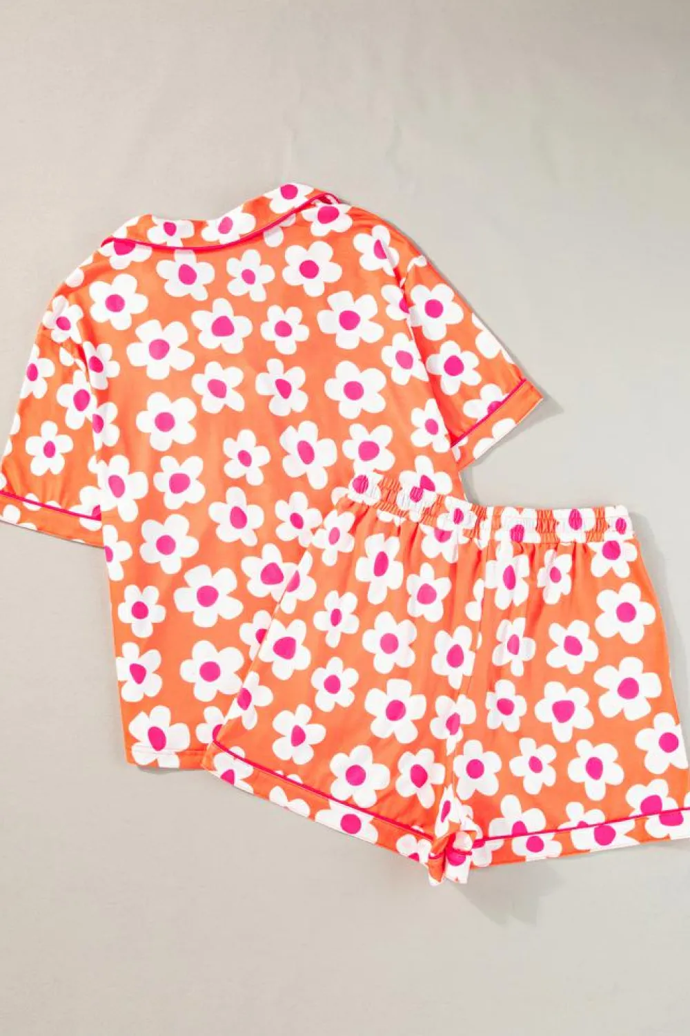 New Dear-Lover Flower Print Short Sleeve Shirt Pajamas Set Orange