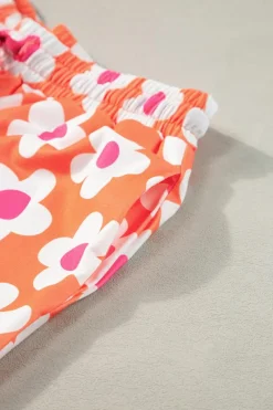 New Dear-Lover Flower Print Short Sleeve Shirt Pajamas Set Orange
