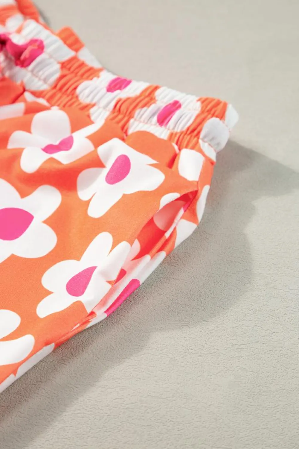 New Dear-Lover Flower Print Short Sleeve Shirt Pajamas Set Orange