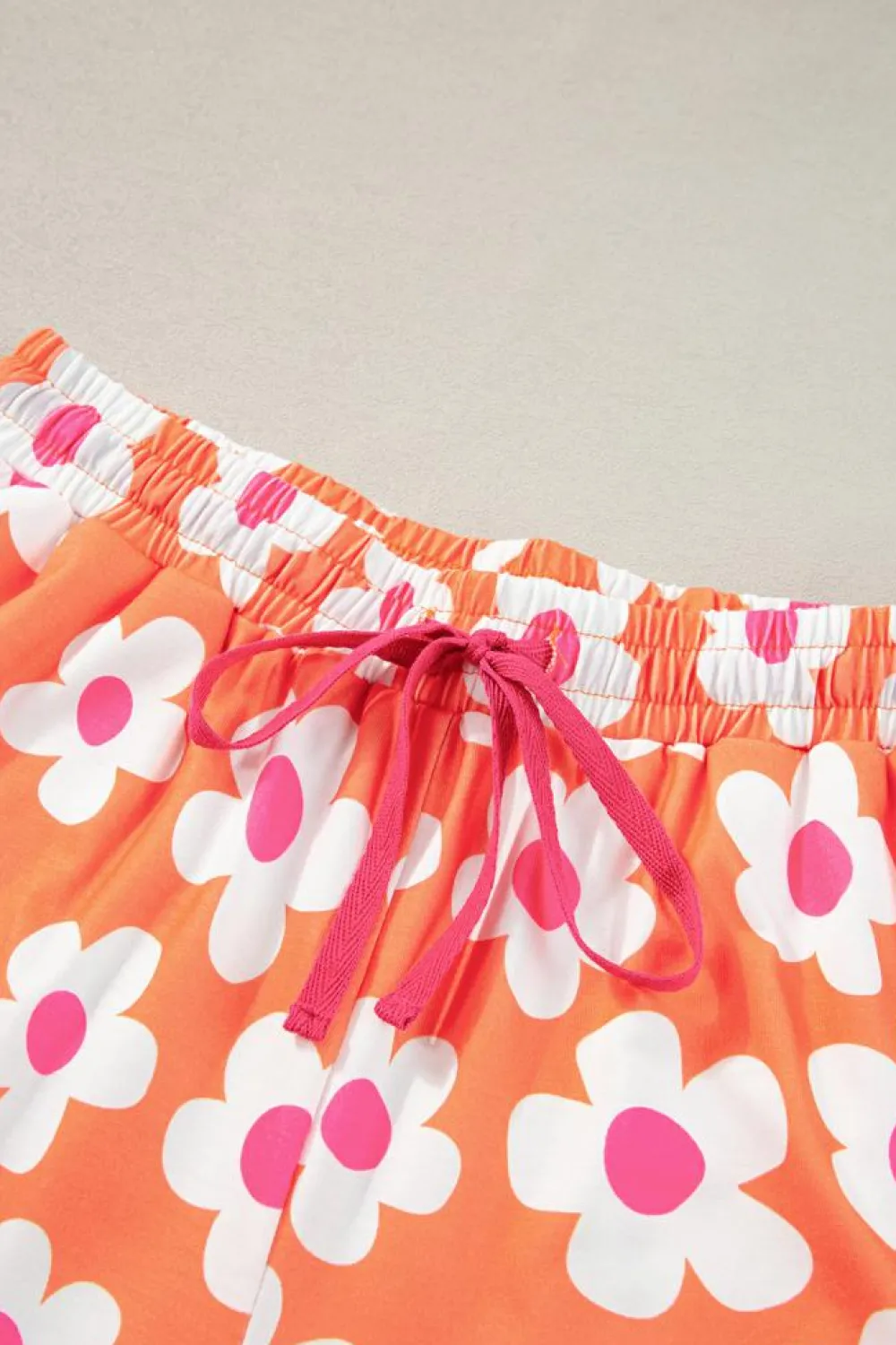 New Dear-Lover Flower Print Short Sleeve Shirt Pajamas Set Orange