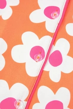 New Dear-Lover Flower Print Short Sleeve Shirt Pajamas Set Orange