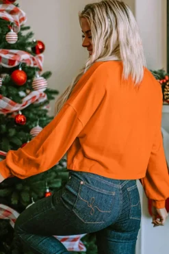 Fashion Dear-Lover Game Day Lettering Rugby Football Notched Neck Sweatshirt Orange