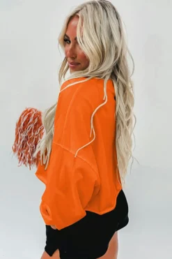 Fashion Dear-Lover Game Day Lettering Rugby Football Notched Neck Sweatshirt Orange