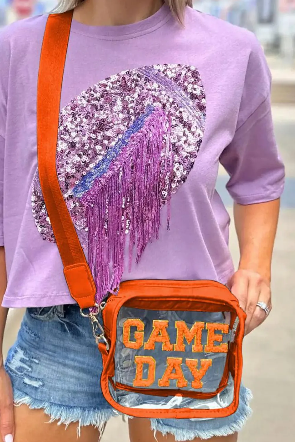 Best Dear-Lover GAME DAY Rugby Football Clear Shoulder Bag Orange