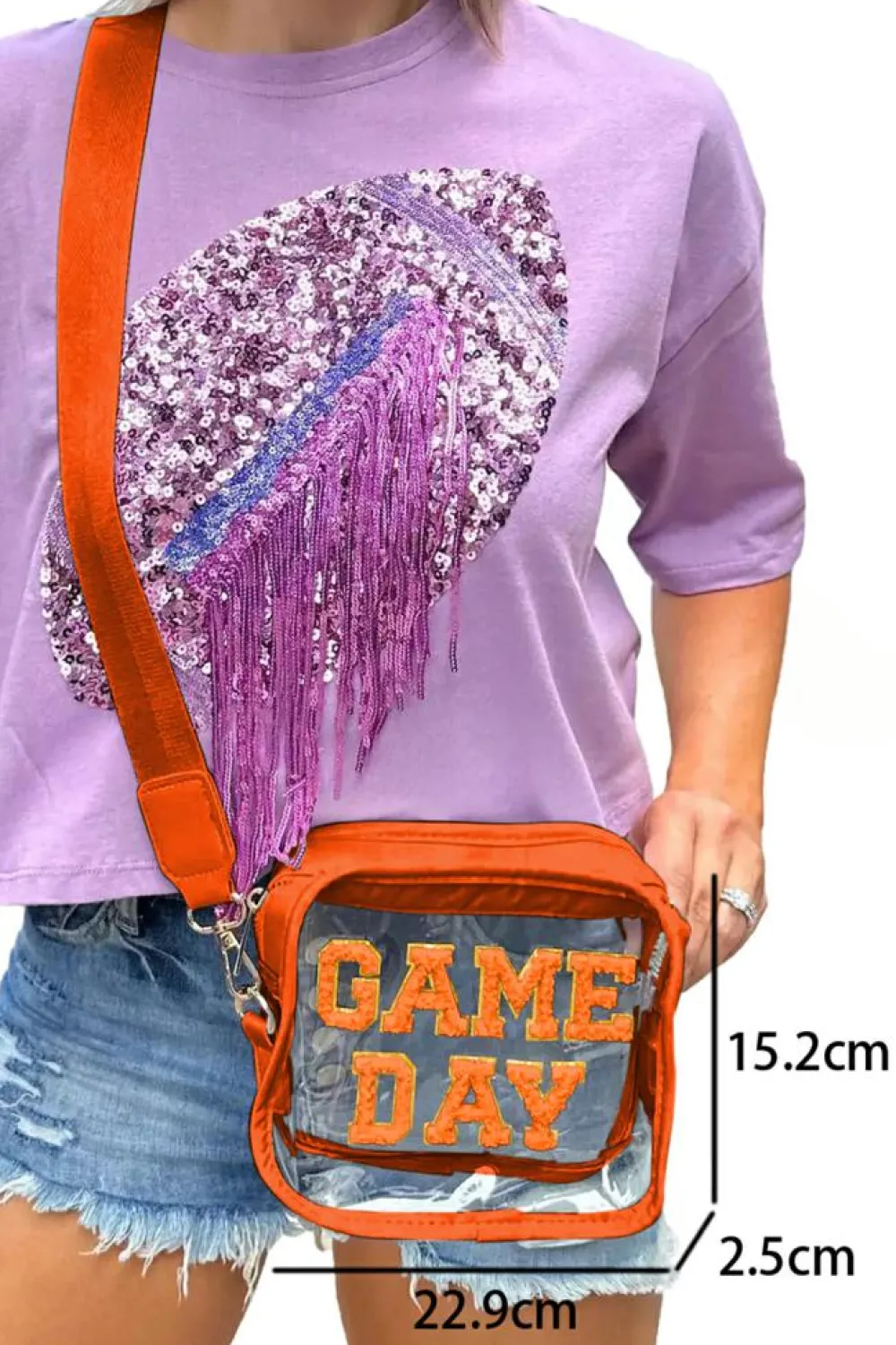 Best Dear-Lover GAME DAY Rugby Football Clear Shoulder Bag Orange