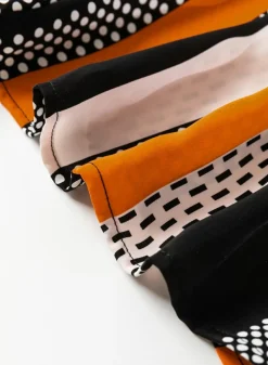 Discount Dear-Lover Geo Print Colorblock Notched V Neck Blouse Orange