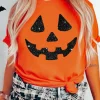 Sale Dear-Lover Glittering Pumpkin Face Graphic Crewneck T Shirt Orange
