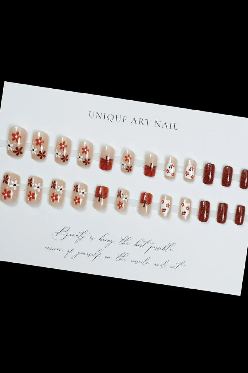 Clearance Dear-Lover Halloween Ghost Flower Glitter Square False Nail Orange
