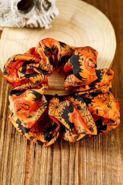 Fashion Dear-Lover Halloween Pattern Print Hair Scrunchie Orange