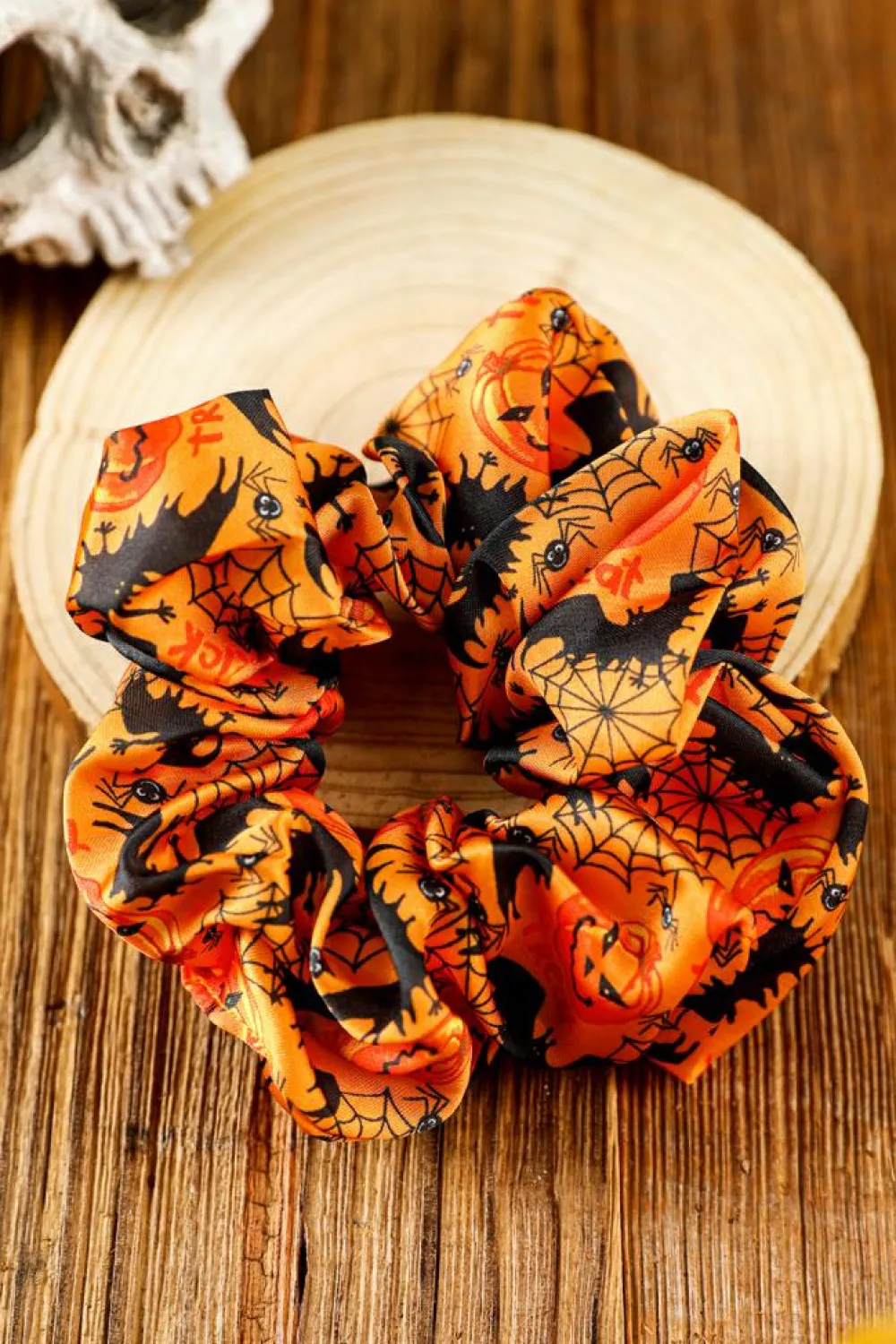 Fashion Dear-Lover Halloween Pattern Print Hair Scrunchie Orange