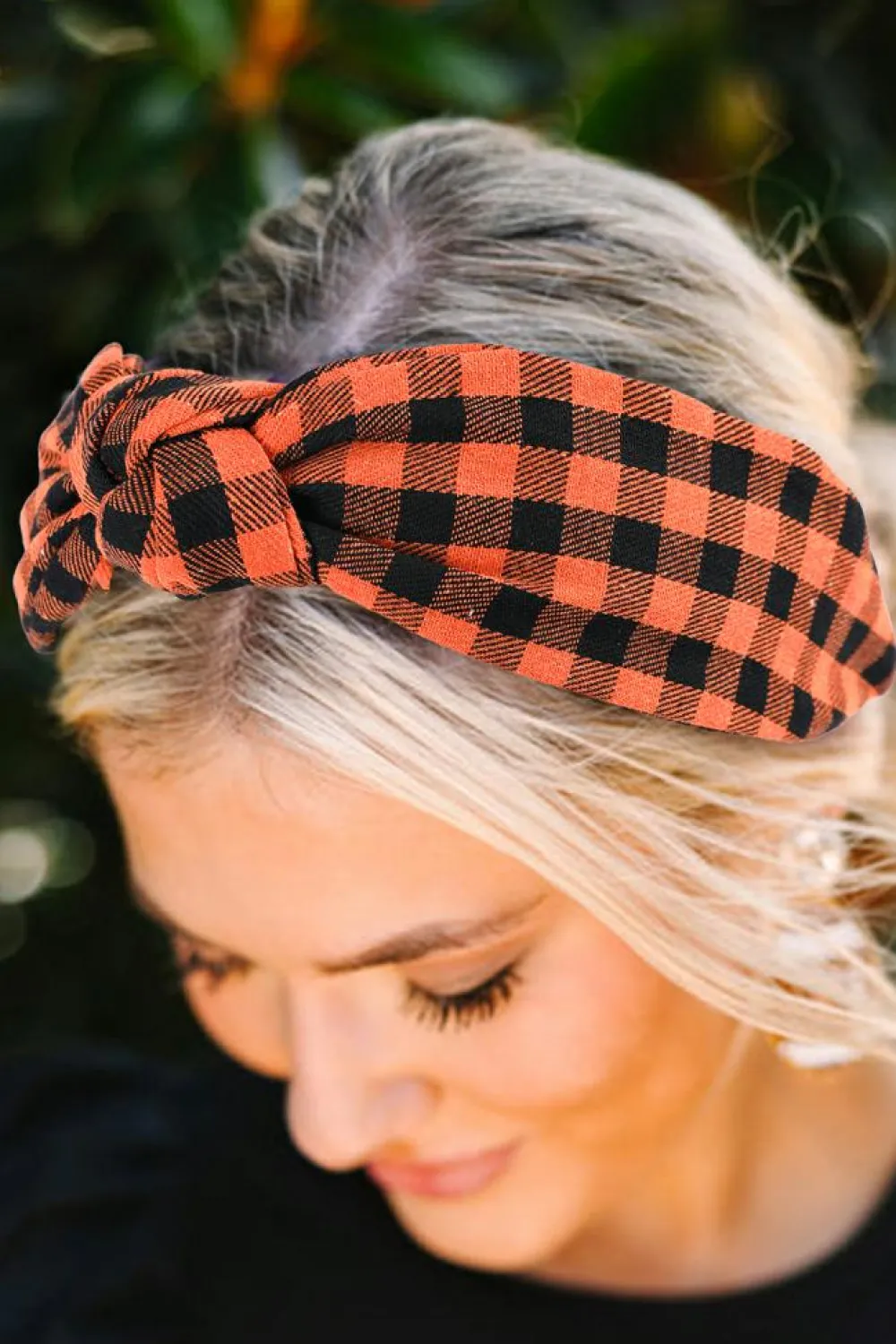 Discount Dear-Lover Halloween Plaid Print Knotted Headband Orange