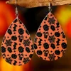 Hot Dear-Lover Halloween Pumpkin Spider Web Bat Print Drop Earring Orange