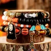 Clearance Dear-Lover Halloween Pumpkin Ghost Pendant Layered Beaded Bracelet Set Orange