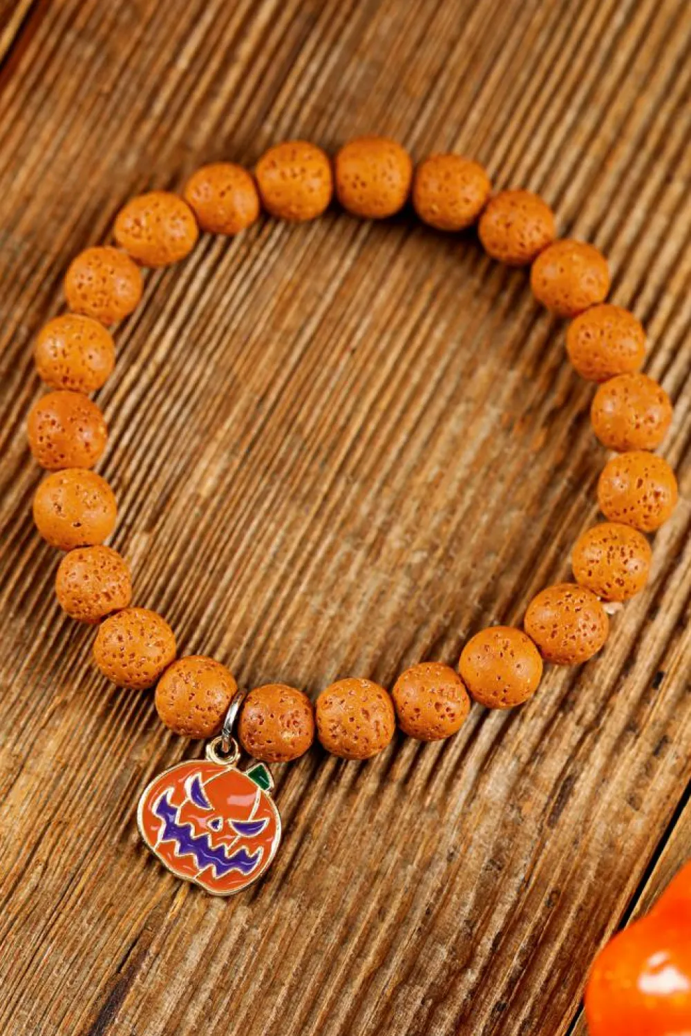 Online Dear-Lover Halloween Pumpkin Face Pendant Beaded Elastic Bracelet Orange