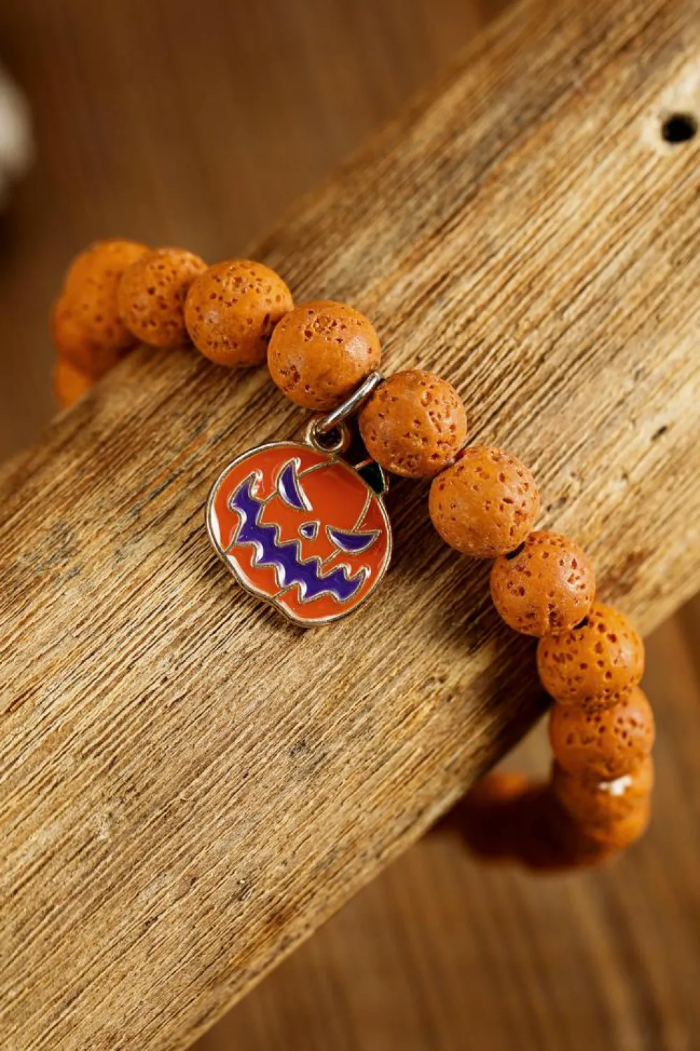 Online Dear-Lover Halloween Pumpkin Face Pendant Beaded Elastic Bracelet Orange