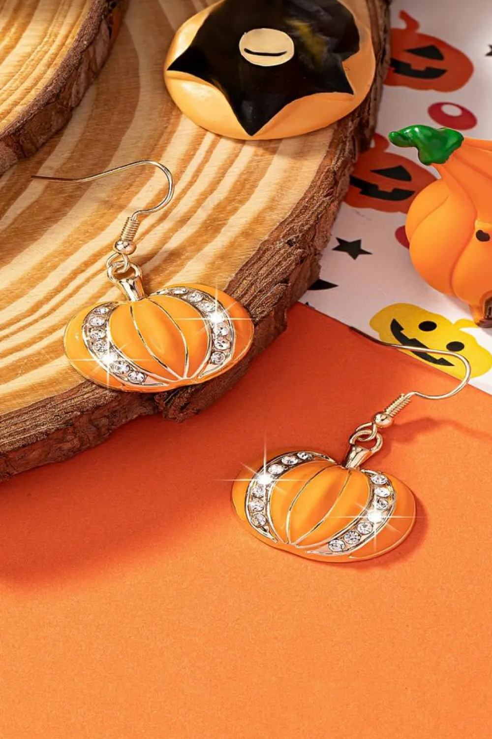 Hot Dear-Lover Halloween Rhinestone Pumpkin Hook Earrings Orange