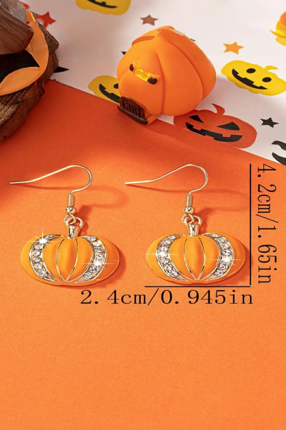 Hot Dear-Lover Halloween Rhinestone Pumpkin Hook Earrings Orange