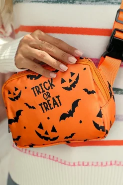 Best Dear-Lover Halloween TRICK OR TREAT Bat Pumpkin Print Crossbody Bag Orange