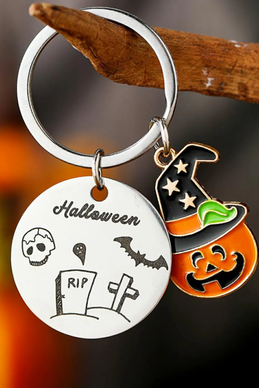 Discount Dear-Lover Halloween Witch Skull Stainless Steel Keychain Orange