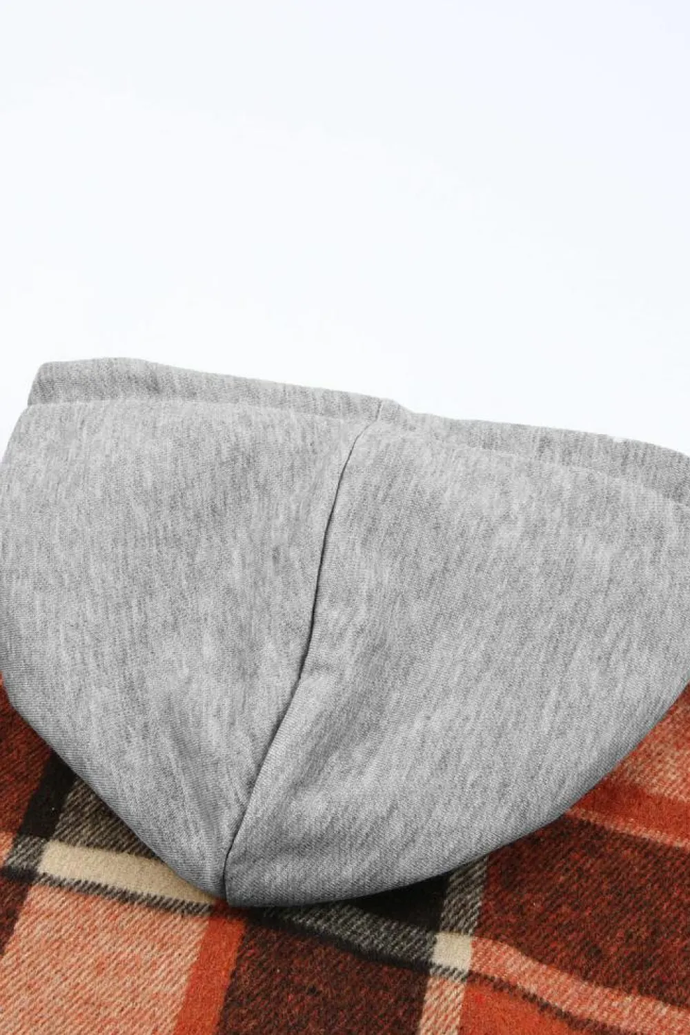 Clearance Dear-Lover Hooded Plaid Button Front Shacket Orange
