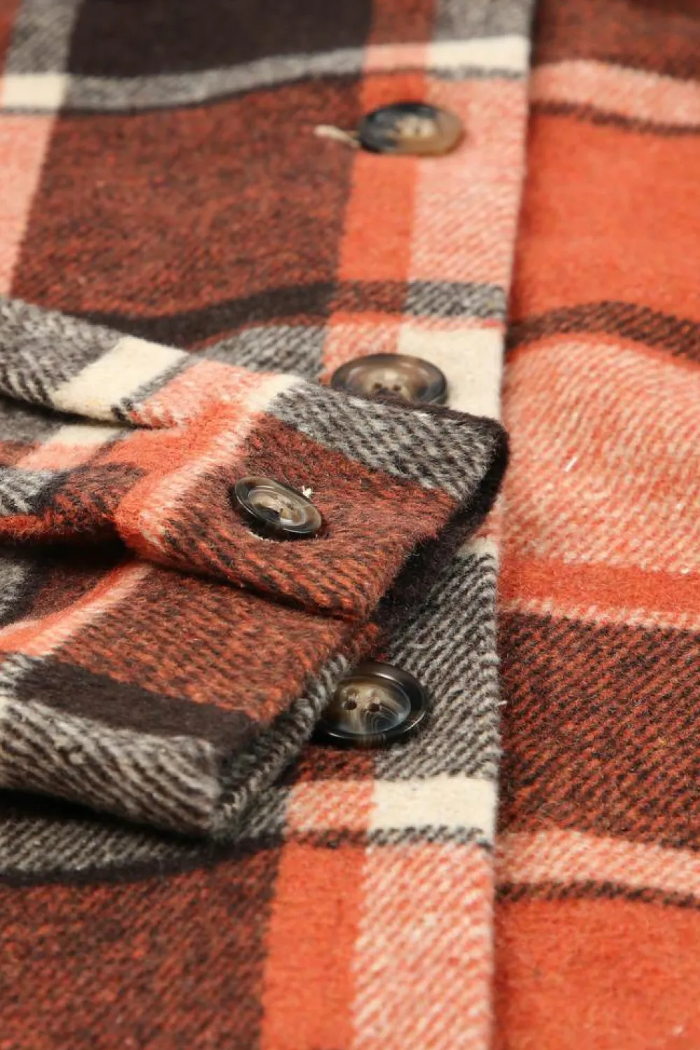 Clearance Dear-Lover Hooded Plaid Button Front Shacket Orange