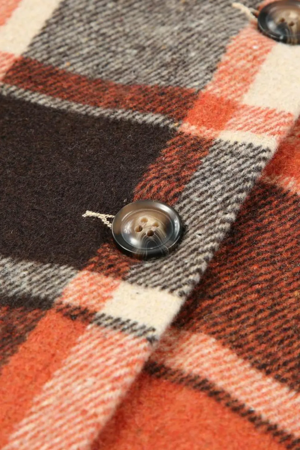 Clearance Dear-Lover Hooded Plaid Button Front Shacket Orange