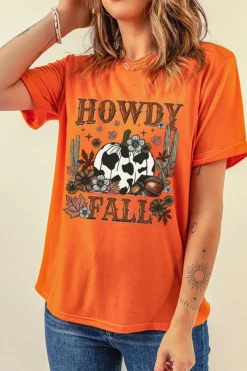 Hot Dear-Lover HOWDY FALL Western Pumpkin Graphic T Shirt Orange