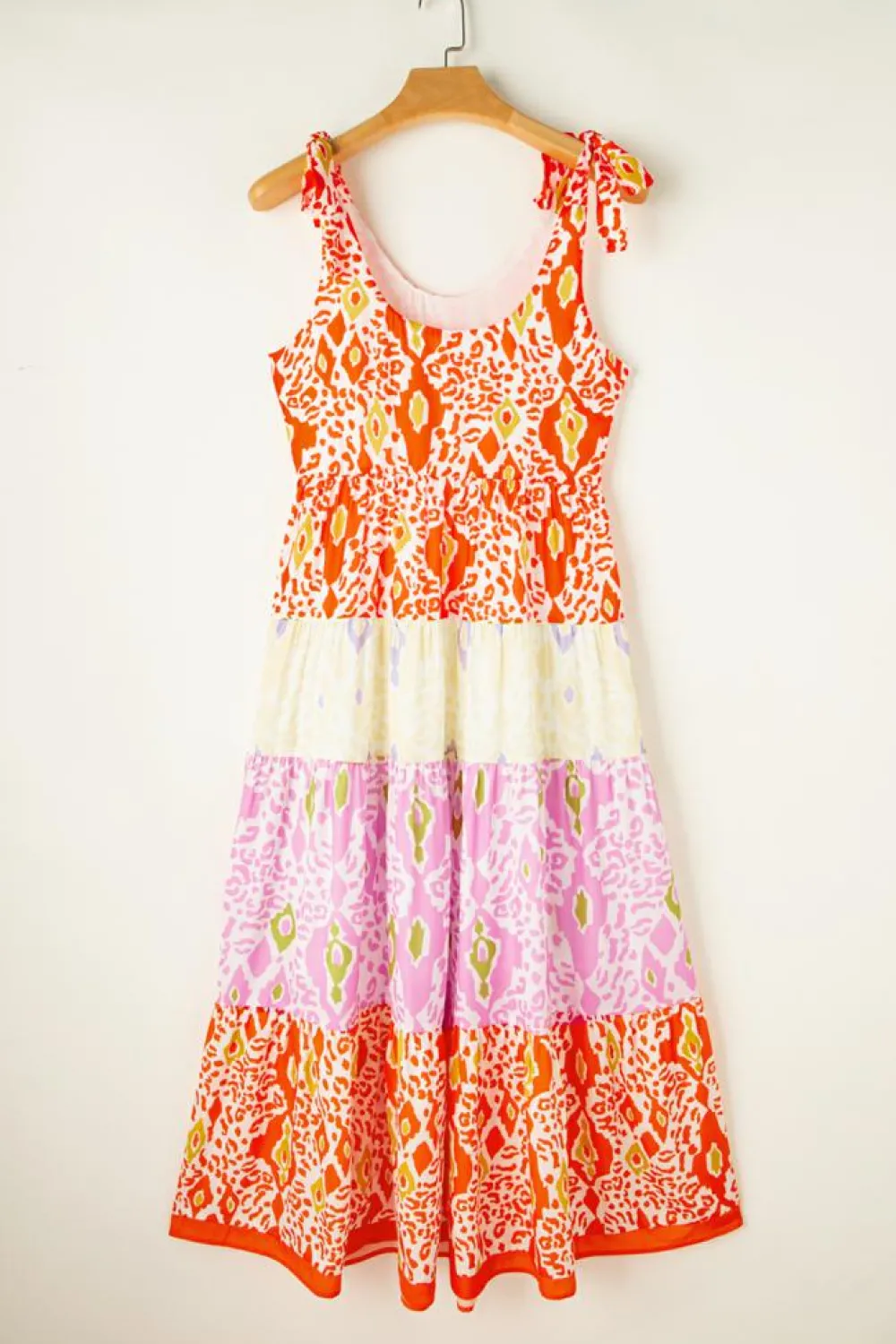 Hot Dear-Lover Knotted Straps Leopard Colorblock Dress Orange