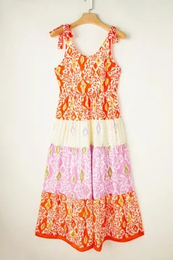 Hot Dear-Lover Knotted Straps Leopard Colorblock Dress Orange
