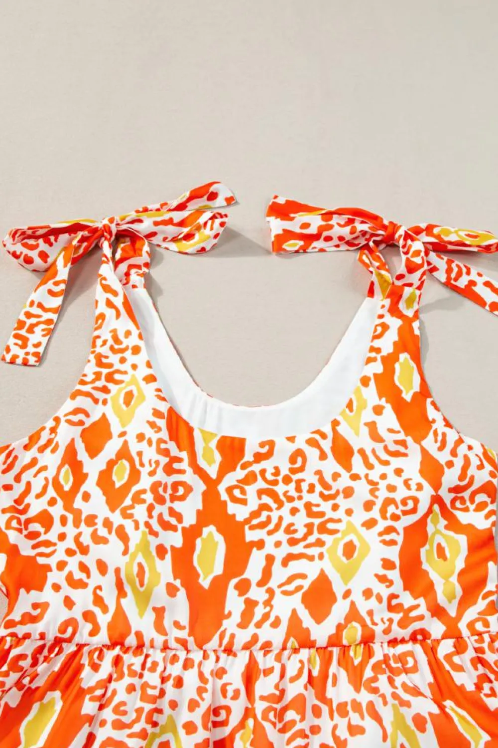 Hot Dear-Lover Knotted Straps Leopard Colorblock Dress Orange