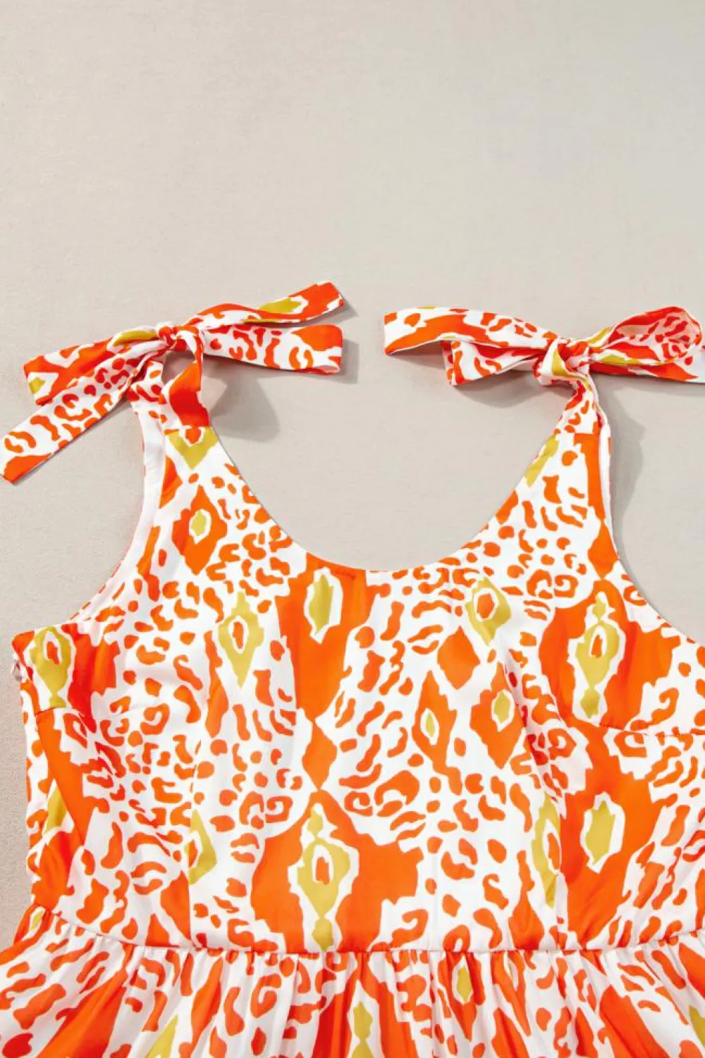 Hot Dear-Lover Knotted Straps Leopard Colorblock Dress Orange