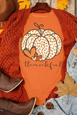 Online Dear-Lover Leopard Pumpkin Graphic Tee Orange