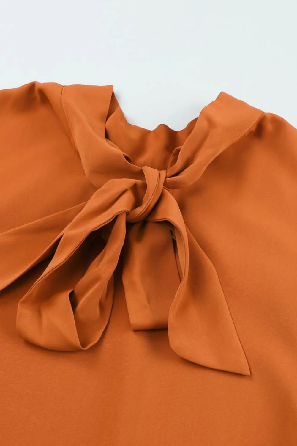 Discount Dear-Lover Long Bubble Sleeve Mock Neck Chiffon Blouse Orange