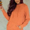 Fashion Dear-Lover Mineral Wash Kangaroo Pocket Drawstring Pullover Hoodie Orange