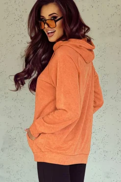 Fashion Dear-Lover Mineral Wash Kangaroo Pocket Drawstring Pullover Hoodie Orange