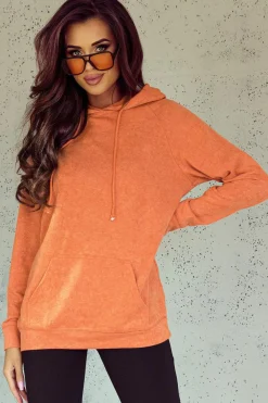 Fashion Dear-Lover Mineral Wash Kangaroo Pocket Drawstring Pullover Hoodie Orange