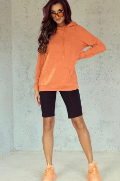 Fashion Dear-Lover Mineral Wash Kangaroo Pocket Drawstring Pullover Hoodie Orange