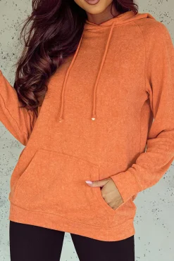 Fashion Dear-Lover Mineral Wash Kangaroo Pocket Drawstring Pullover Hoodie Orange