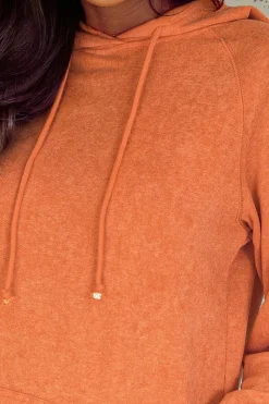 Fashion Dear-Lover Mineral Wash Kangaroo Pocket Drawstring Pullover Hoodie Orange