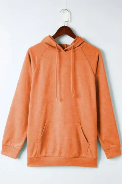 Fashion Dear-Lover Mineral Wash Kangaroo Pocket Drawstring Pullover Hoodie Orange
